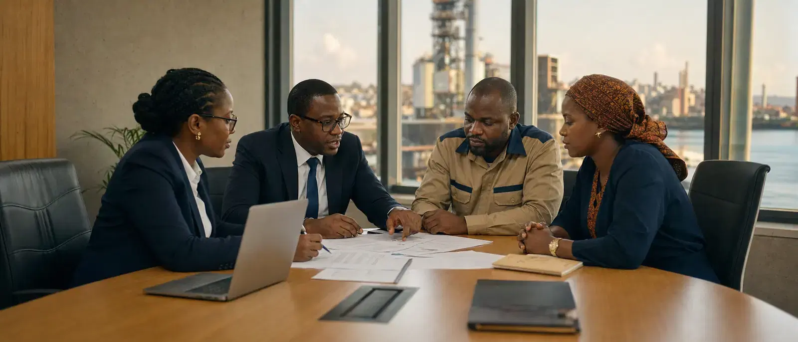 Réunion de travail entre consultants TEDSOM et un client industriel guinéen